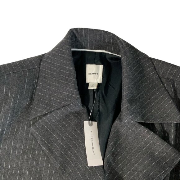Anthropologie Maeve 80'S Boxy Blazer S Gray Pinstriped Crop Oversized Career NWT - Picture 5 of 13